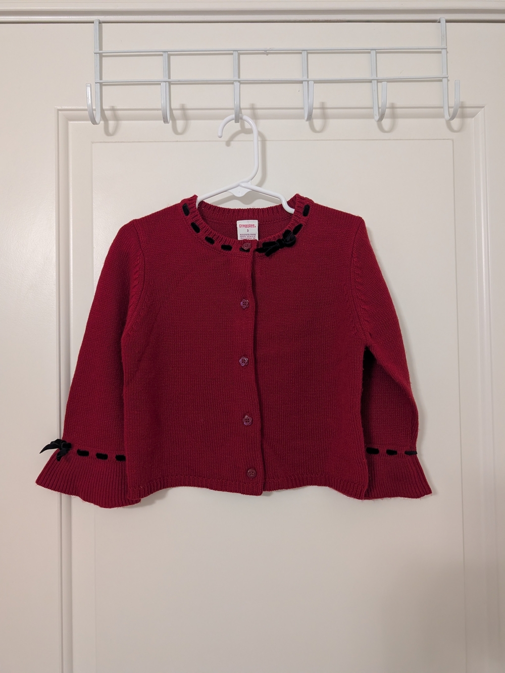 Vintage Gymboree Victorian Charm Red Velvet Bow Cardigan Sweater Size 3